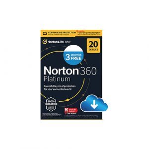 Norton 360 Platinum Antivirus software for 20 Devices with Auto Renewal - Includes VPN, PC Cloud Backup & Dark Web Monitoring